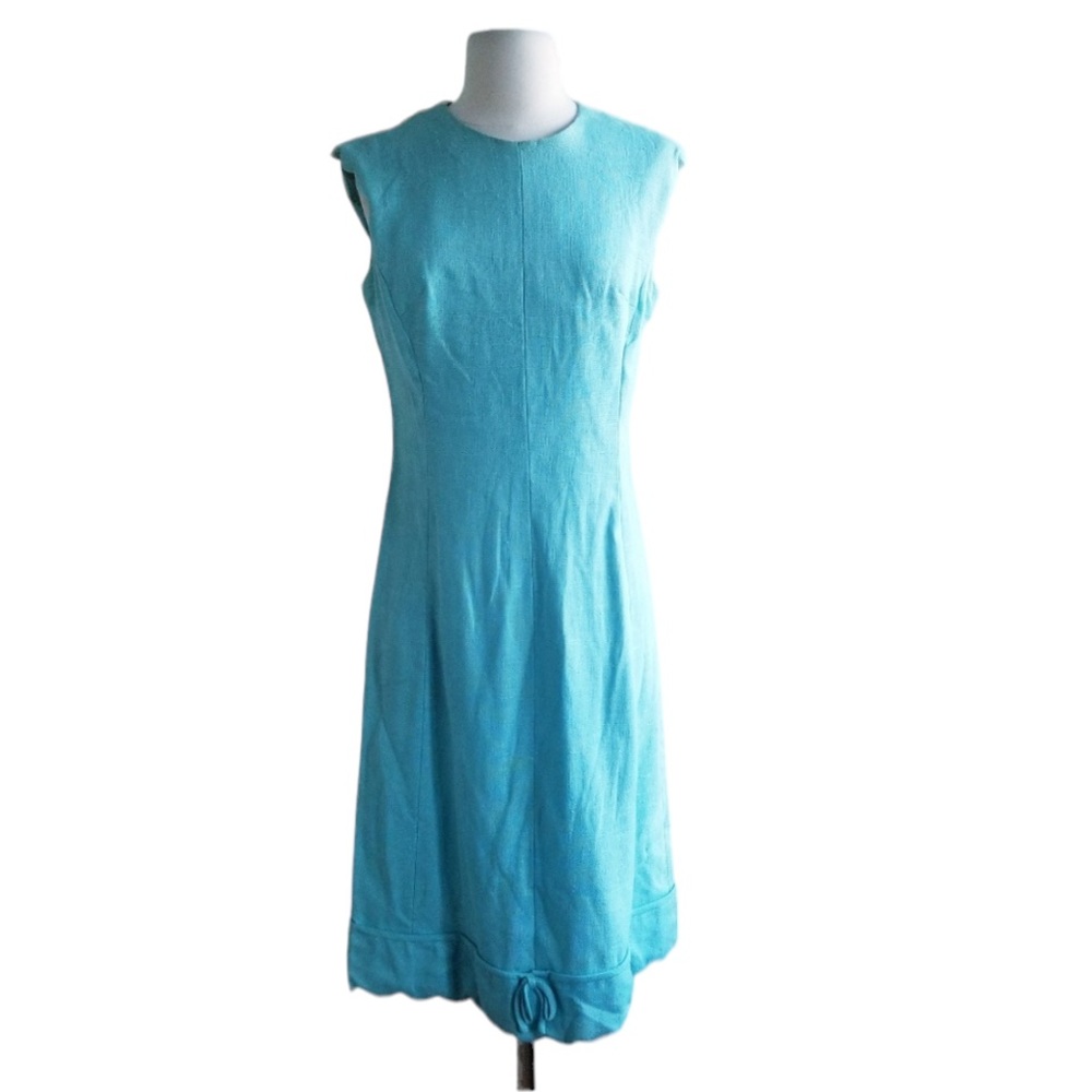 1960s Unlabeled Light Blue, Linen Dress